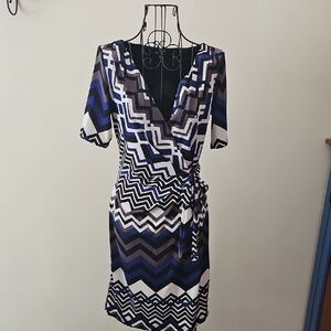 Lily Chevron Mini Dress in Blue, Gray, White and Black